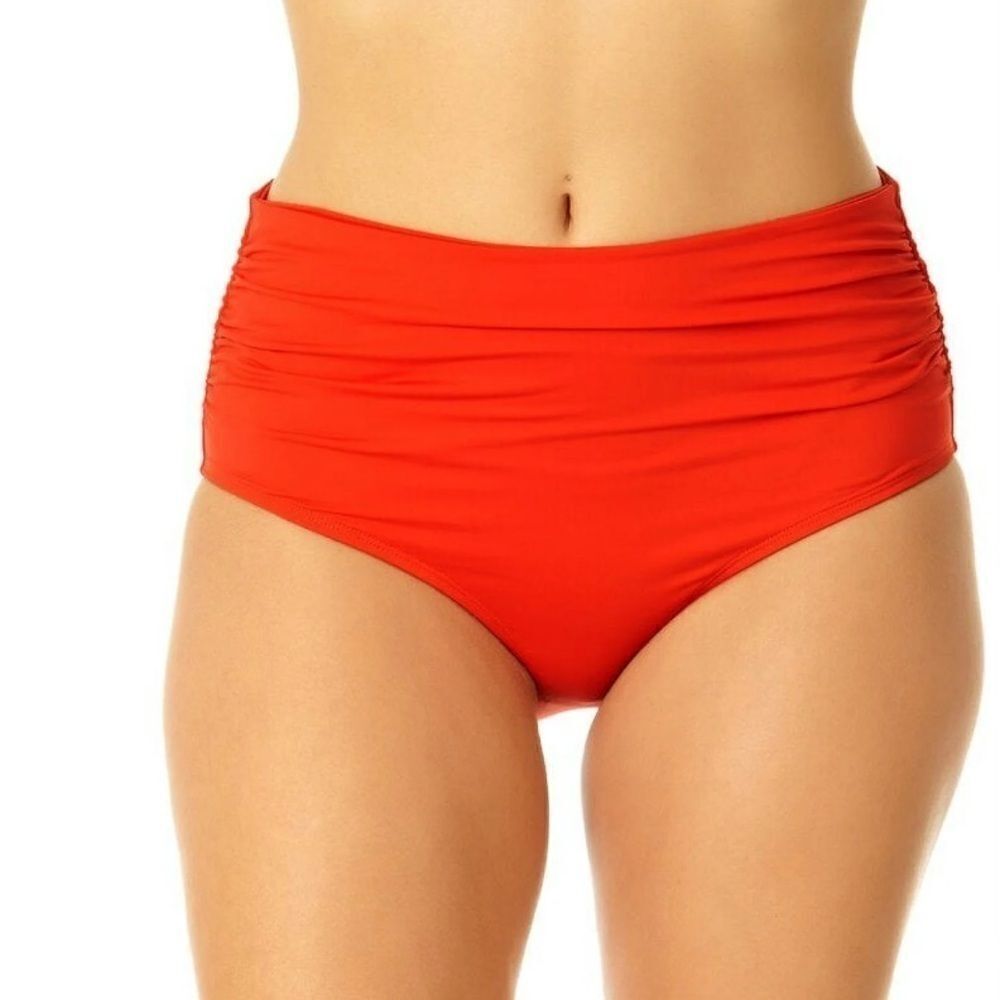Anne Cole Womens High Waist Shirred Bottom swimwear, swimming spice orange M